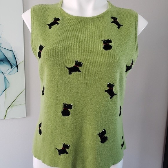 Vintage Scottie Dog Sweater PL Green - Picture 1 of 5